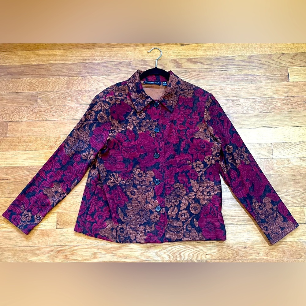 BRIGGS NEW YORK Petite Multi-Color Floral Lined 5 Button Blazer Jacket SIZE PM